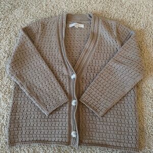LOFT Taupe Knit Cardigan with Buttons
